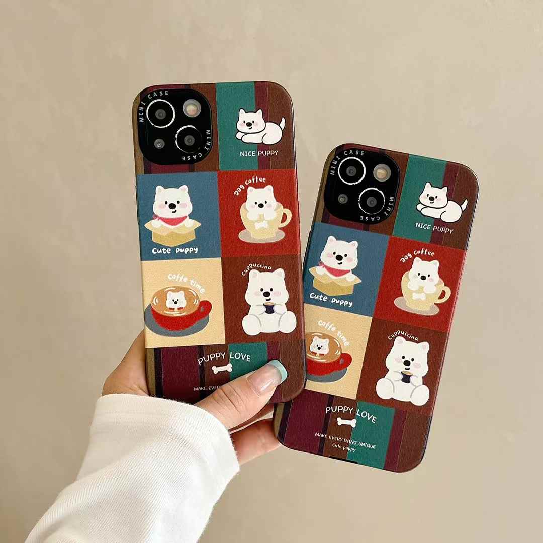 复古咖啡西高地适用苹果16promax手机壳iPhone15/14可爱12创意11女新款xrxsmax带硅胶软壳13