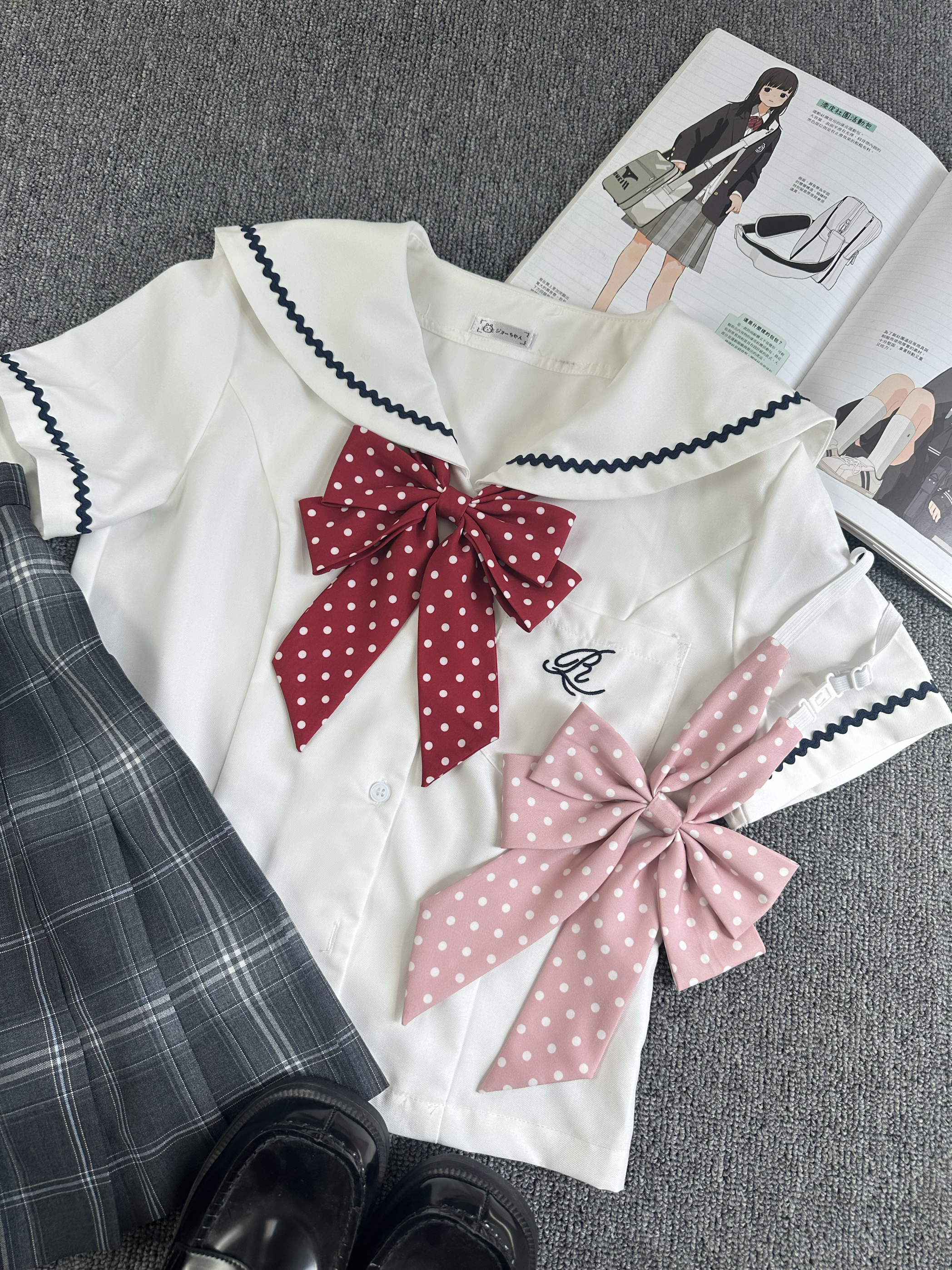 shindek免打可爱波点蝴蝶直条巾长柄领结水手服JK制服领花少女