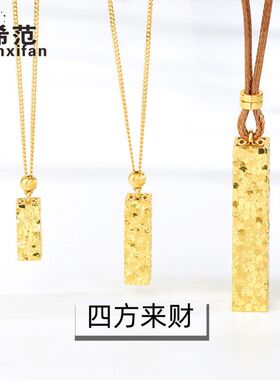 s925纯银暴富碎碎冰四方来财项链女招财小金条吊坠毛衣链金店同款