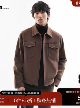 HIM汉崇 休闲轻暖夹棉牛仔外套男复古翻领短款工装夹克 2025冬季