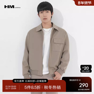 HIM汉崇 复古简约翻领夹克男时尚压花胸章口袋休闲外套 2025秋季
