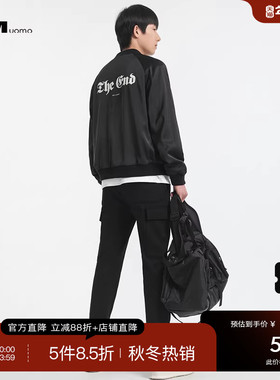 HIM汉崇 双面穿夹克男潮流字母烫印舒适休闲百搭纯色外套2025秋季