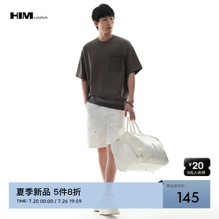 HIM汉崇 时尚拼接特色口袋舒适休闲百搭短袖圆领卫衣 2026夏季