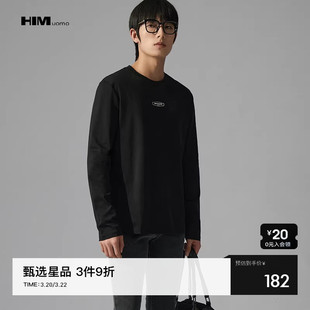 HIM汉崇 Logo印花棉质混纺长袖T恤经典款休闲圆领打底衫 2025秋季