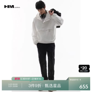 HIM汉崇 字母刺绣半拉链套头卫衣男宽松落肩休闲连帽上衣2025秋季