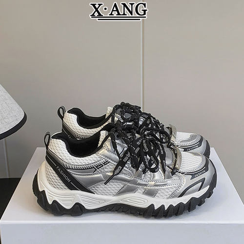 现货~系带显脚小老爹鞋子女鞋2026新款网面透气厚底休闲运动鞋子