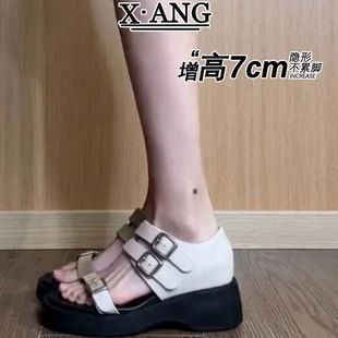 7cm厚底内增高凉鞋女款2026新款夏季配裙子不累脚坡跟凉鞋罗马鞋
