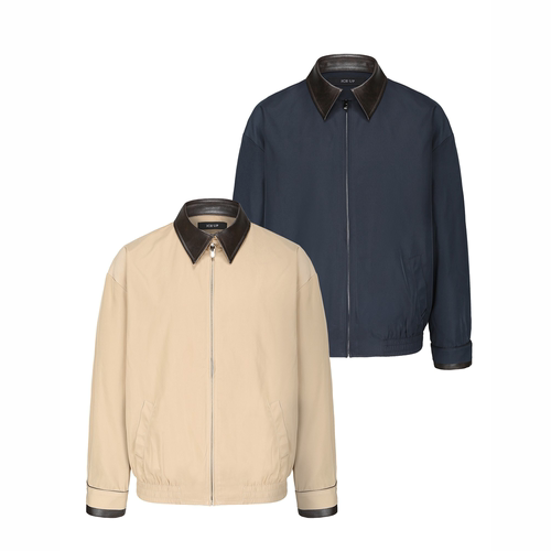 miu色系撞色皮领哈灵顿夹克