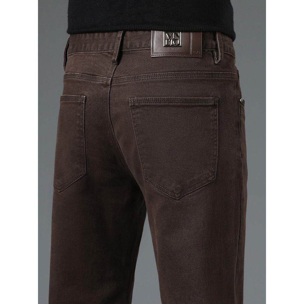 香港纯棉咖啡色牛仔裤男春秋款直筒修身2025新款弹力休闲长裤子厚