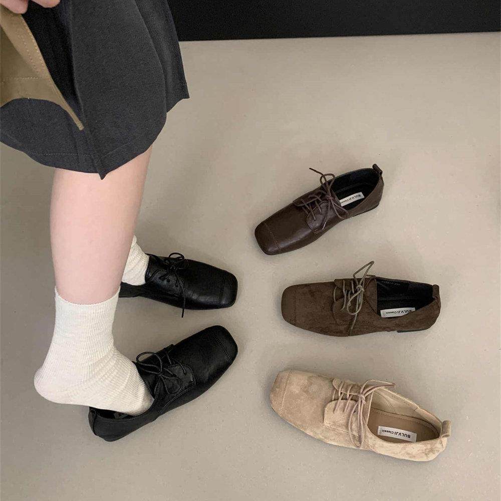 香港英伦风小皮鞋复古软平底单鞋女2025年新款黑色系带方头乐福鞋,女鞋,深口单鞋,淘宝优惠券,粉丝福利购,淘宝优惠卷