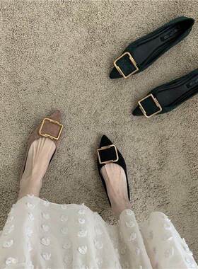 香港浅口单鞋女尖头2025春秋平底豆豆鞋舒适软底奶奶鞋显腿长显瘦