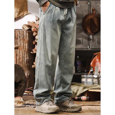 it neith BIAS潮牌覆古直筒牛仔裤男秋季宽松阔腿水洗休闲长裤子