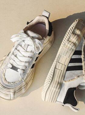 Trendsetters！檀健次同款丨覆古做旧解构板鞋厚底运动休闲溶解鞋