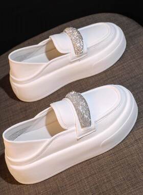 香港乐福鞋女秋季2025新款小白鞋百搭透气白色厚底小皮鞋女鞋单鞋