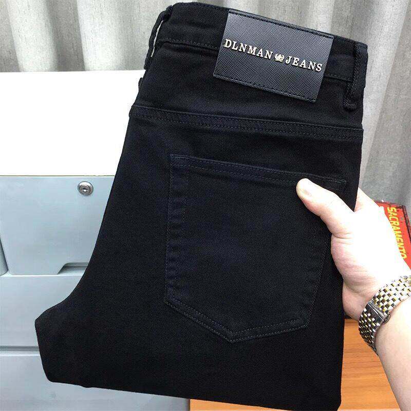 春夏牛仔裤男弹力宽松直筒中腰黑色商务休闲 高端百搭大尺码长裤