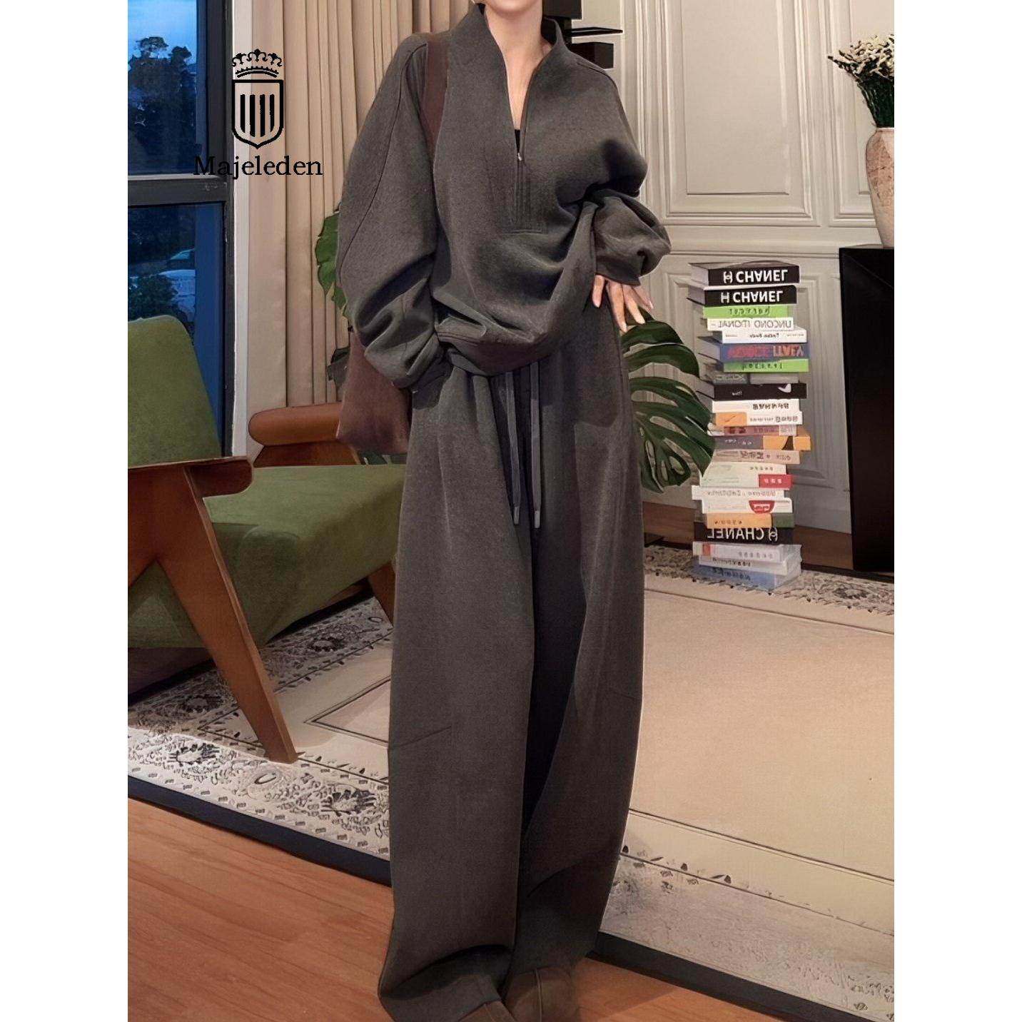 正品秋季灰色半拉炼卫衣弯刀卫裤套装女装宽松显瘦休闲运动两件套