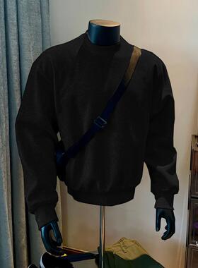 重磅圆领卫衣男款春秋季黑色美式小领口休闲外衣高级感长袖打底衫