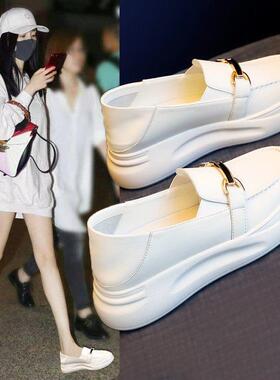 香港2025新款真皮白女鞋，多用途厚底休闲便鞋，双穿休闲鞋，皮革