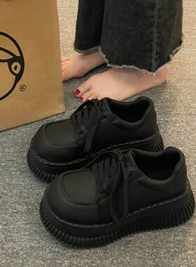 专柜圆头英伦厚底鞋女小皮鞋女增高2025新款秋季乐福鞋松糕大头鞋