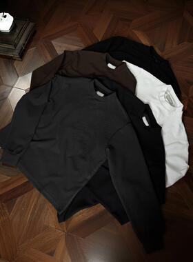 Home Daily~短宽廓形秋冬基础软糯打底衫男通勤覆古小领口长袖T恤