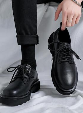 黑色英伦皮鞋男秋冬透气正装低帮马丁靴商务厚底增高鞋结婚休闲鞋