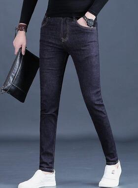 香港秋冬男牛仔裤男士潮流修身小脚深蓝色弹力潮牌2025休闲长裤厚