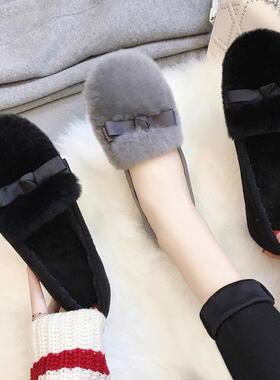 平底加绒毛毛鞋女款2025秋冬新款时尚网红百搭豆豆鞋保暖舒适单鞋