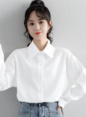 2025新款学院风长袖白色衬衫女春法式简约百搭白衬衣工装休闲上衣
