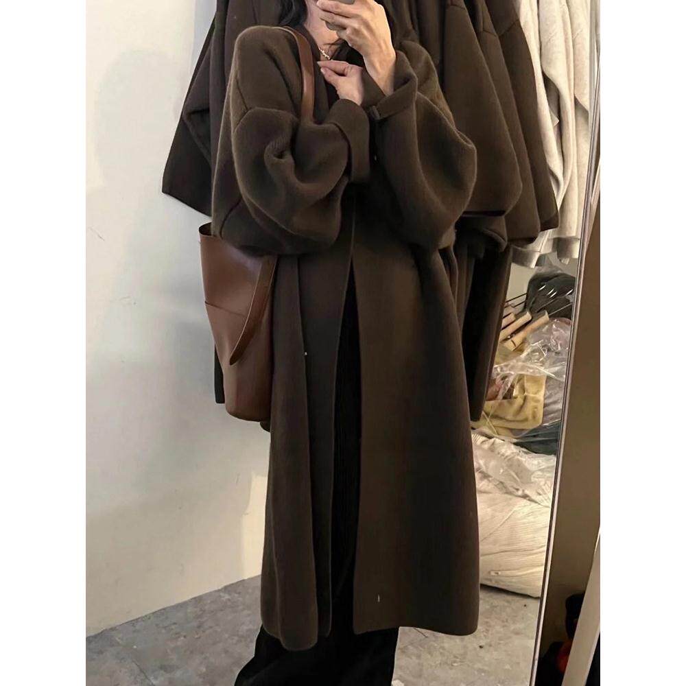 欧洲站秋冬加厚中长款针织开衫宽松慵懒风高级感显瘦毛衣外套女潮