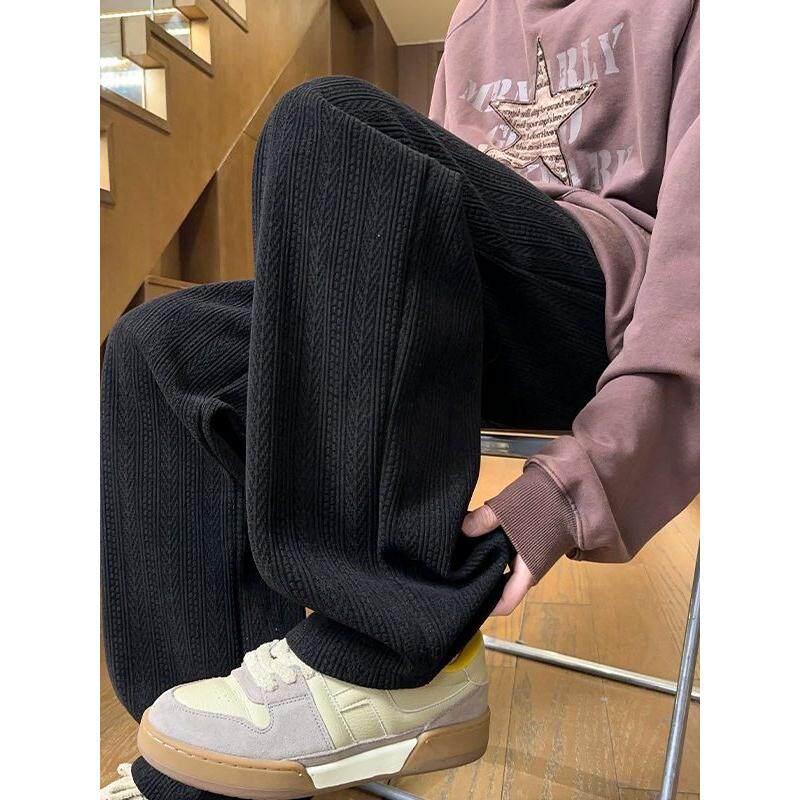 韩版麦穗纹休闲裤男士秋季新款运动阔腿裤潮牌高级感直筒宽松裤子