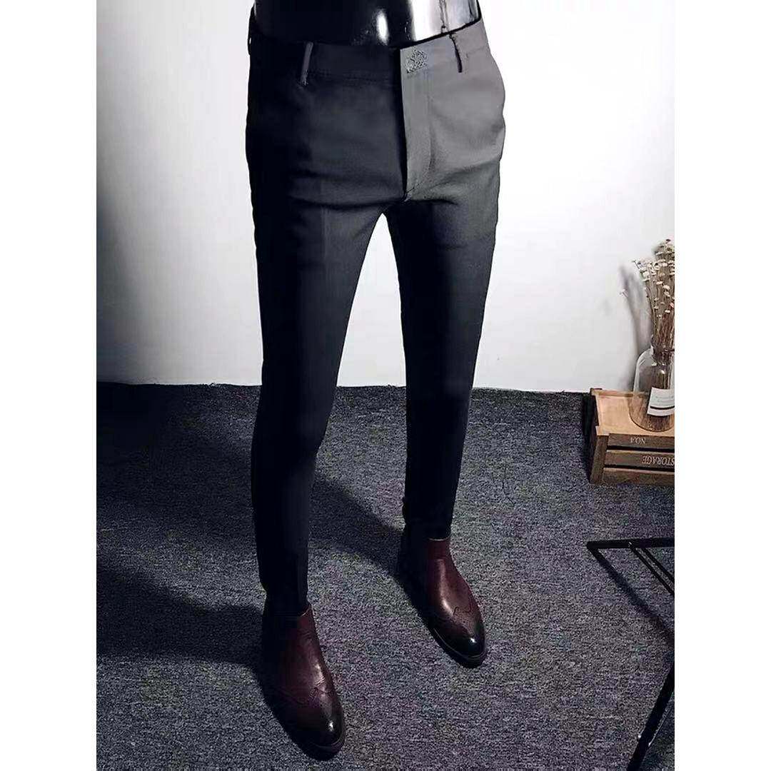 弹力免烫商务西装裤男百搭新款修身小脚九分裤英伦皇冠精品休闲裤