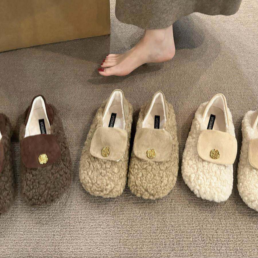 香港平底羊羔毛小香风单鞋女鞋子2025年冬季乐福鞋加绒毛毛鞋棉鞋,女鞋,乐福鞋（豆豆鞋）,淘宝优惠券,粉丝福利购,淘宝优惠卷