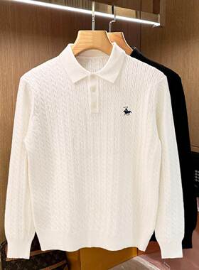 Mostarsea~老钱风男装极简翻领毛衣男美式复古时尚绞花修身polo衫