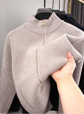 Mostarsea~雪尼尔加绒加厚毛衣男士秋冬季貂绒半高领拉炼开衫外套