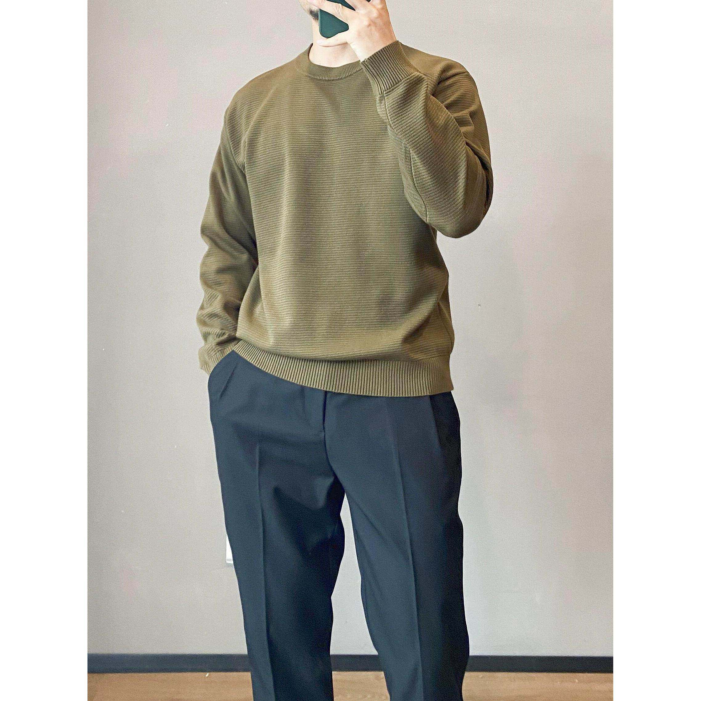 GM新潮 春秋长袖针织衫男白色圆领毛衣时尚休闲内搭打底线衫男生