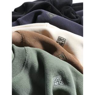 Mostarsea~亲肤加厚冬季男士简约潮流休闲保暖奥利绒圆领套头卫衣