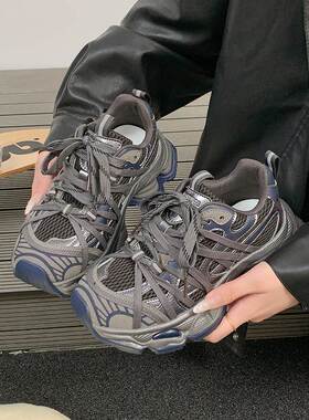 厚底绑带老爹鞋女秋冬2025款增高软底时尚休闲鞋百搭轻便运动女鞋