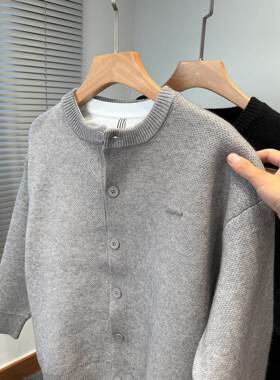 Mostarsea~秋冬季韩版宽松开衫男休闲纯色针织衫加厚圆领外搭毛衣