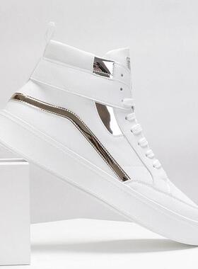 潮牌马丁靴男高帮新款韩版潮流时尚厚底运动休闲鞋百搭个性白色鞋