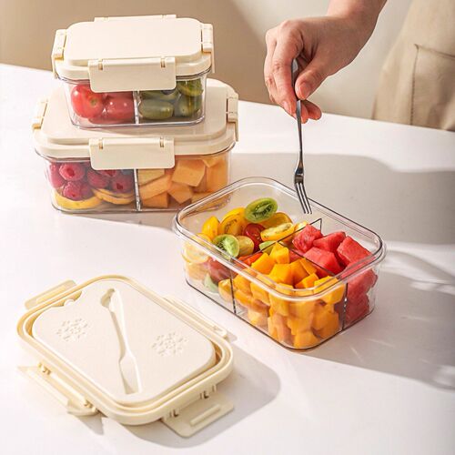 日本精工水果便当盒食品级便携外出带叉子学生上学专用塑料保鲜盒