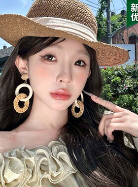 吹吹海风度假风海边藤编圈圈耳环女2026新款爆款显脸小耳饰耳钉
