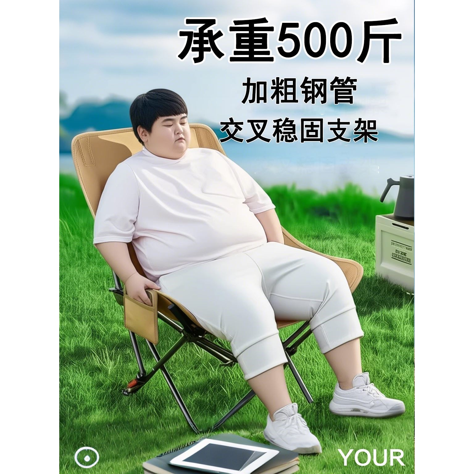 户外折叠椅承重500斤加厚便携式300斤大月亮椅子露营凳子午休躺椅