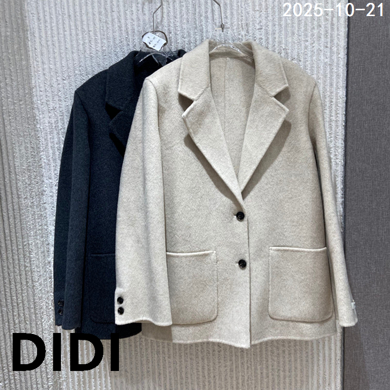 欧洲站2025秋冬季新款翻领两扣羊毛山羊绒毛呢大衣女西装外套207