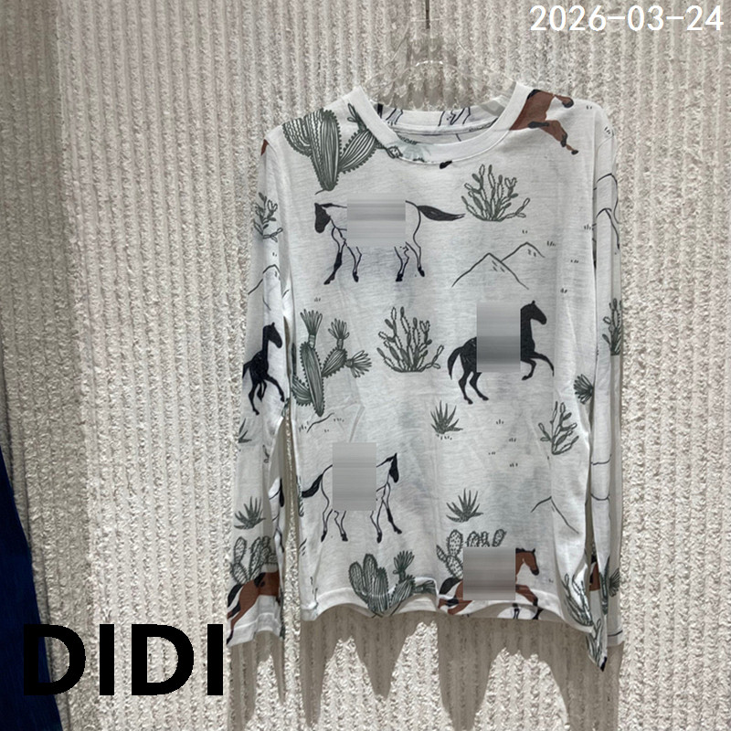 欧洲站2026春季新款小马仙人掌印花长袖T恤女纯棉打底衫上衣89080
