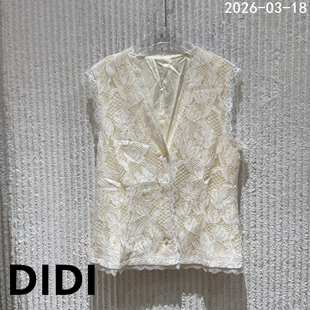 无袖 欧洲站2026春季 浪漫风V领蕾丝镂空背心女气质款 法式 上衣 新款