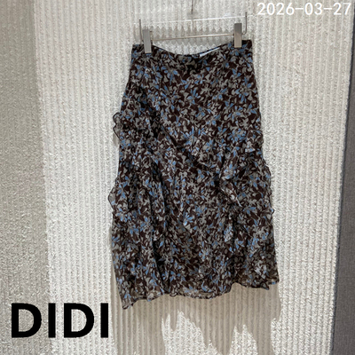 欧货复古印花荷叶边显瘦半身裙