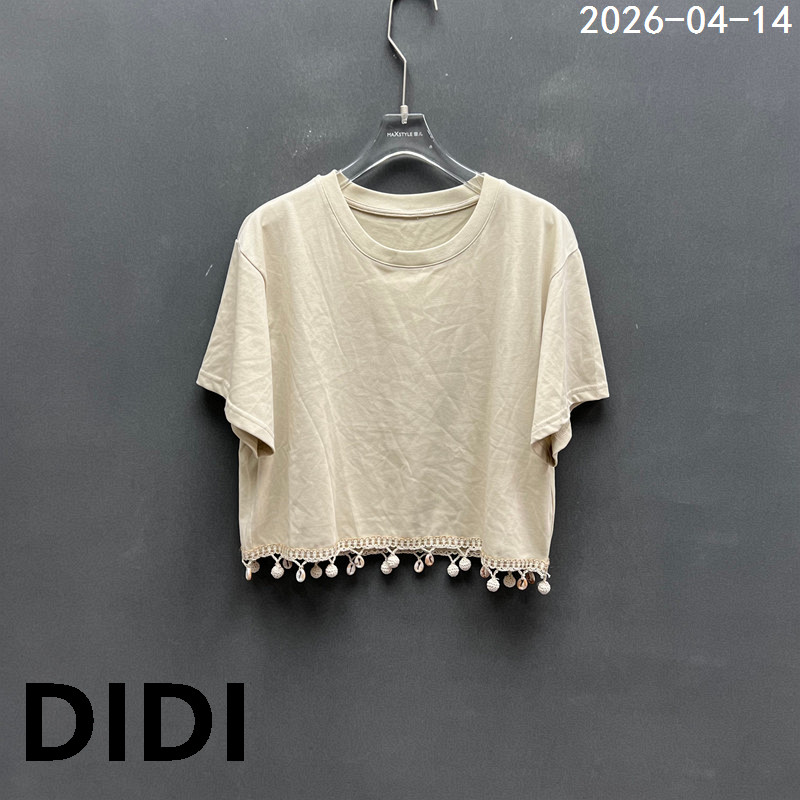 欧洲站2026夏季新款时尚百搭圆领球球织流苏花边短袖T恤女款3564