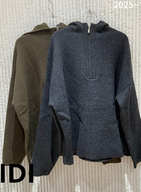 欧洲站2025冬季新款半拉链连帽休闲长袖针织衫女套头毛衣06318