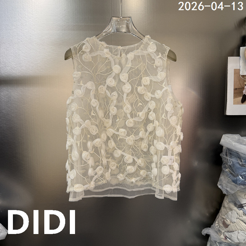 欧洲站2026早夏新款立体玫瑰花朵透视网纱刺绣无袖背心女款8181