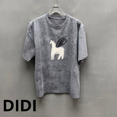 欧洲站2026春季新款时尚宽松圆领小马图案简约纯棉短袖T恤女89012